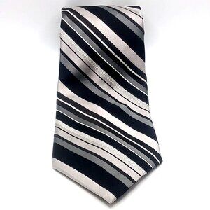 Michael Kors Men's Tie Black Gray White Diagonal Striped 100% Silk Necktie 59"L